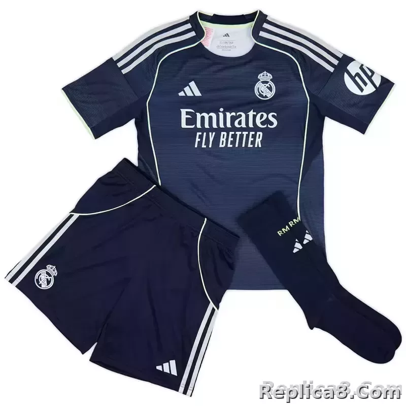 25-26 Real Madrid Away Soccer Kids Full Kit Jersey+Shorts+Socks - detail