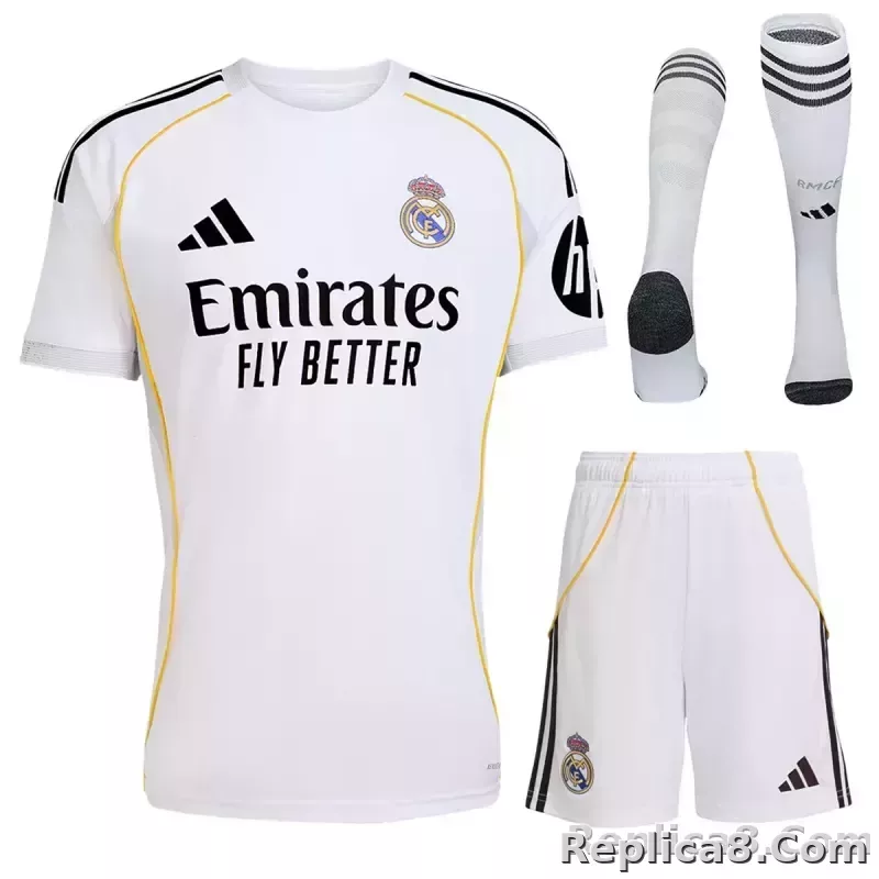 25-26 Real Madrid Home Soccer Full Kit Jersey+Shorts+Socks
