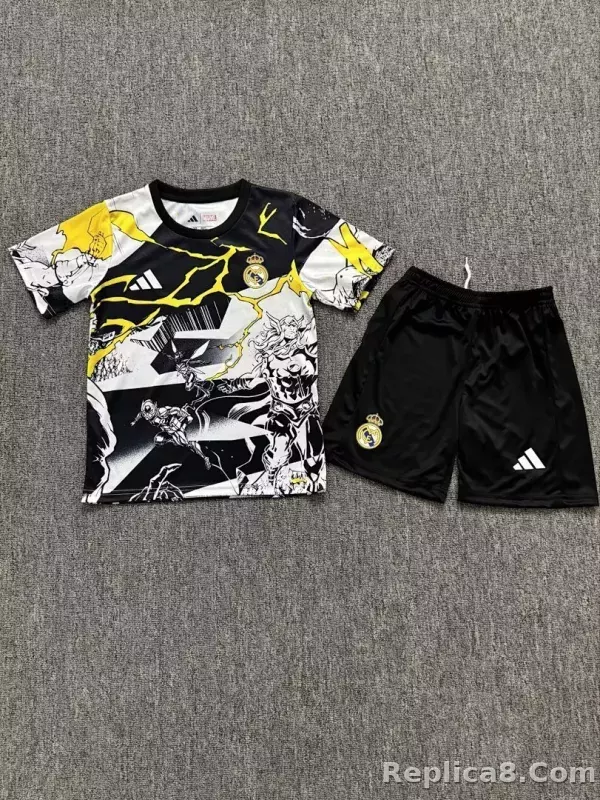 25-26 Real Madrid Avengers Pre-match Soccer Kids Kit Jersey+Shorts