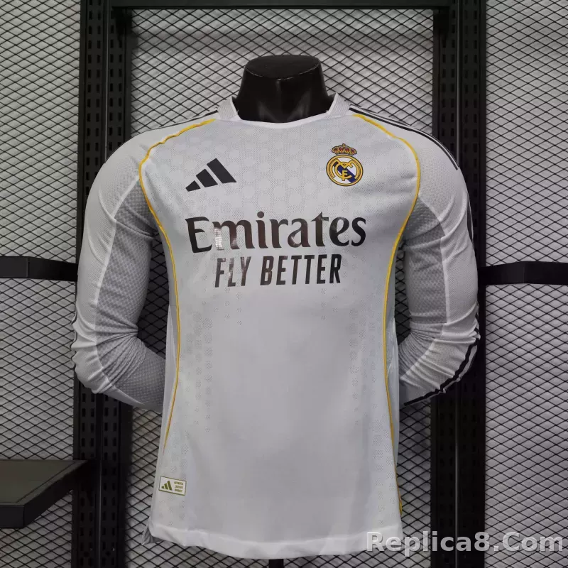 25-26 Real Madrid Home Soccer Jersey Player Version Long Sleeve