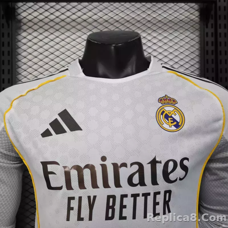 25-26 Real Madrid Home Soccer Jersey Player Version Long Sleeve - detail