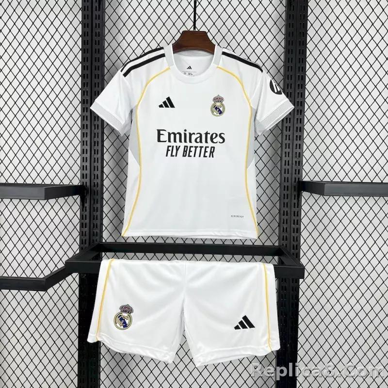 25-26 Real Madrid Home Soccer Kids Kit Jersey+Shorts