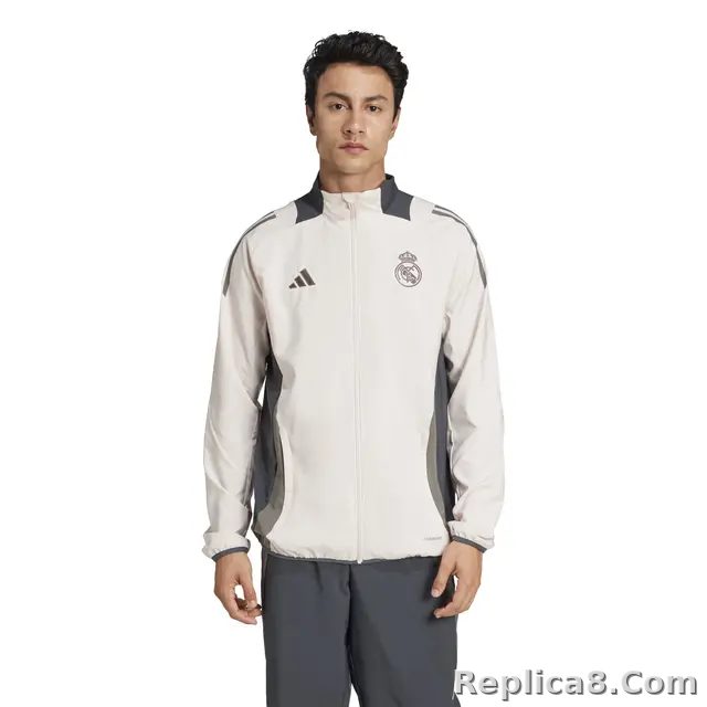 2024-2025 Real Madrid Mens UCL Training Tracksuit Jacket -Beige - detail