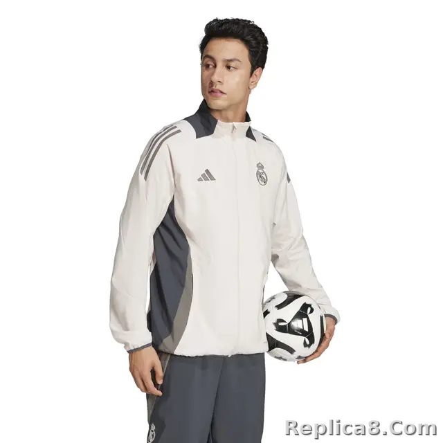 2024-2025 Real Madrid Mens UCL Training Tracksuit Jacket -Beige - detail