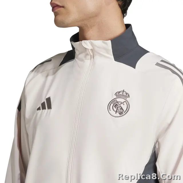 2024-2025 Real Madrid Mens UCL Training Tracksuit Jacket -Beige - detail