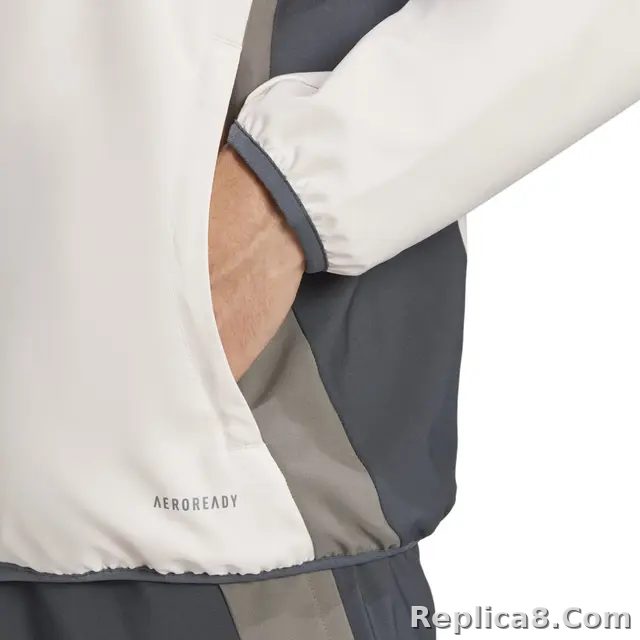 2024-2025 Real Madrid Mens UCL Training Tracksuit Jacket -Beige - detail