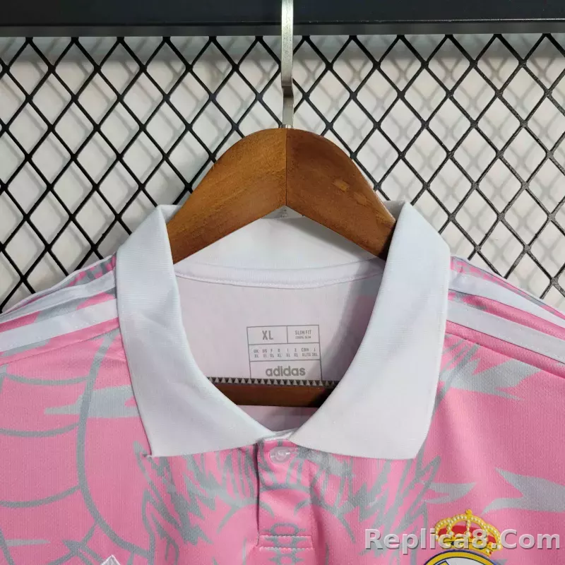 23-24 Real Madrid Pink Dragon Polo Shirt - detail