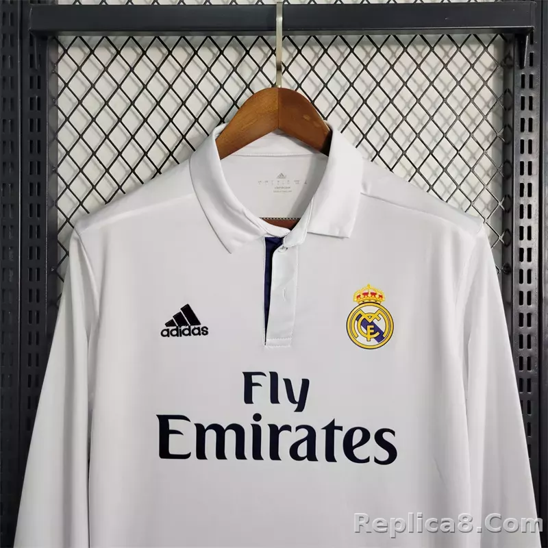 16-17 Real Madrid Home Retro Jersey Long Sleeve - detail
