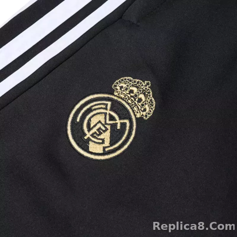Kids Real Madrid Zipper Sweatshirt Kit(Top+Pants) Black 2023/24 - detail
