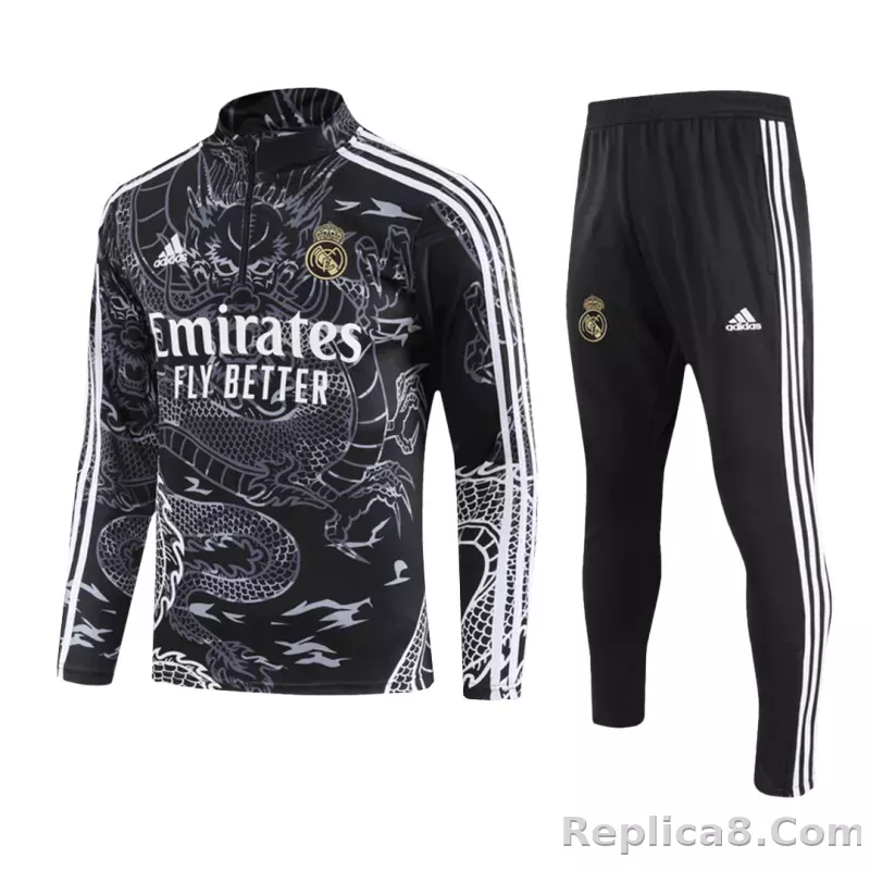 Kids Real Madrid Zipper Sweatshirt Kit(Top+Pants) Black 2023/24 - detail