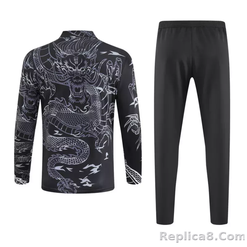 Kids Real Madrid Zipper Sweatshirt Kit(Top+Pants) Black 2023/24 - detail