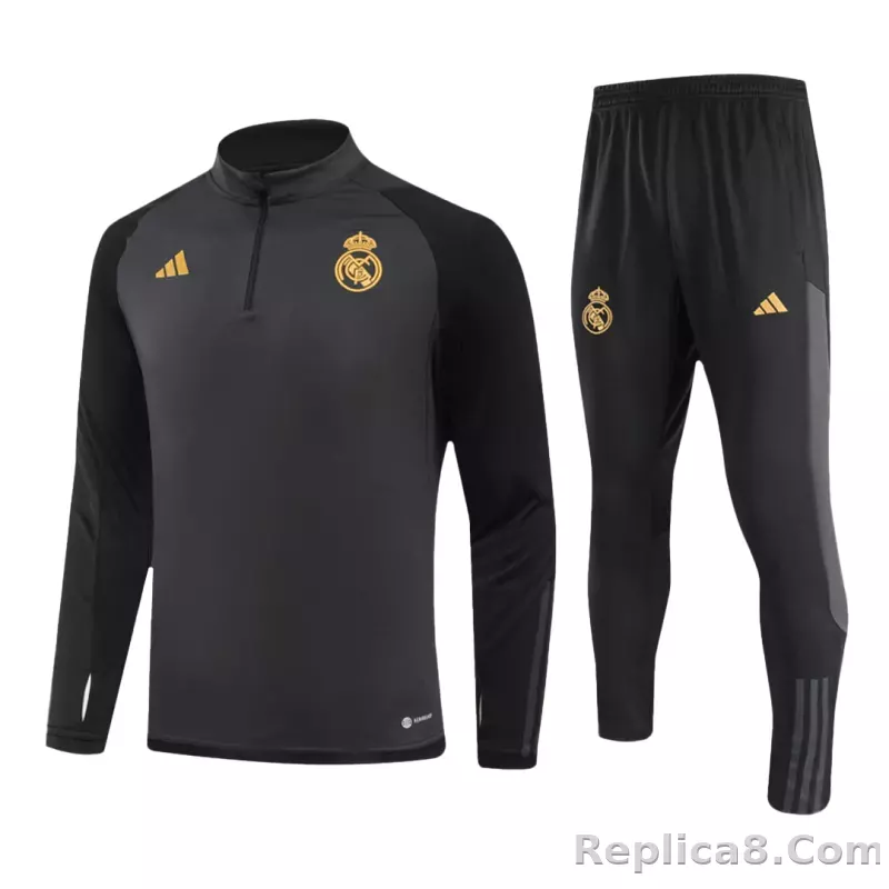 Real Madrid Zipper Sweatshirt Kit(Top+Pants) Black 2023/24