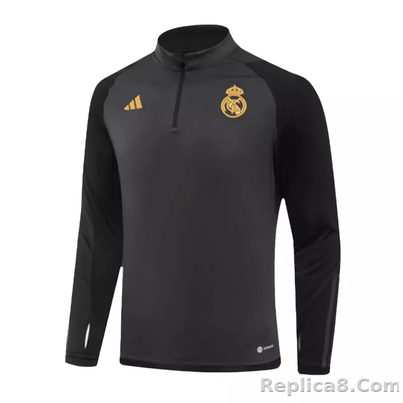 Real Madrid Zipper Sweatshirt Kit(Top+Pants) Black 2023/24 - detail