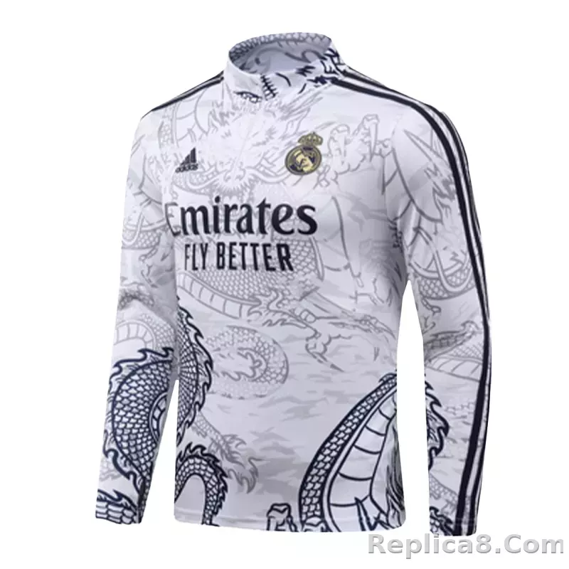 Real Madrid Zipper Sweatshirt Kit(Top+Pants) White 2023/24 - detail