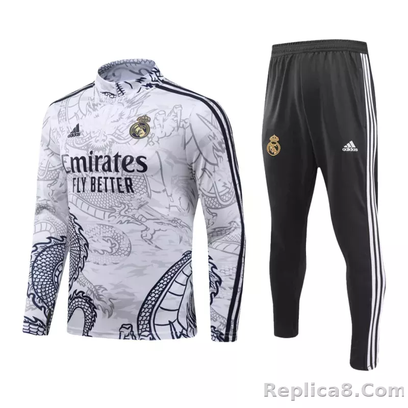 Real Madrid Zipper Sweatshirt Kit(Top+Pants) White 2023/24 - detail