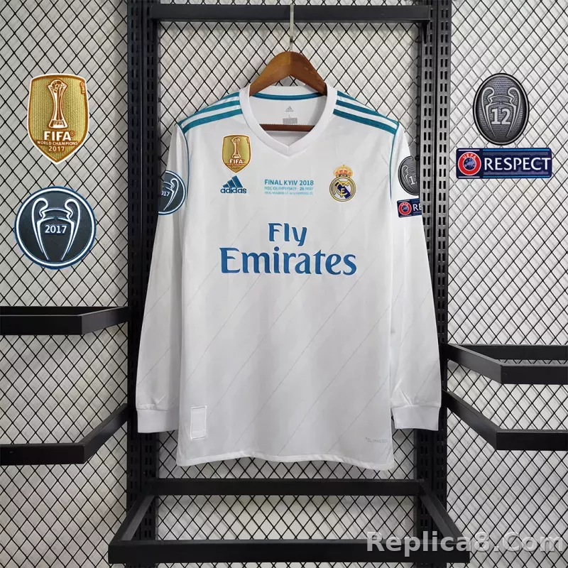 17-18 Real Madrid Home Retro Jersey Long Sleeve - detail