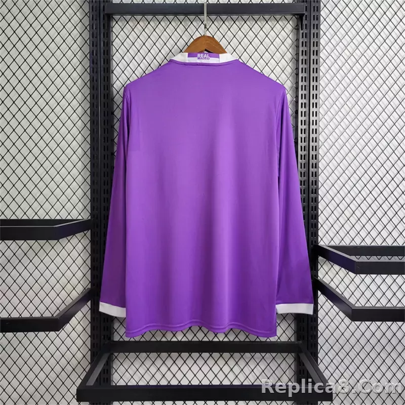 16-17 Real Madrid Away Retro Purple Jersey Long Sleeve - detail