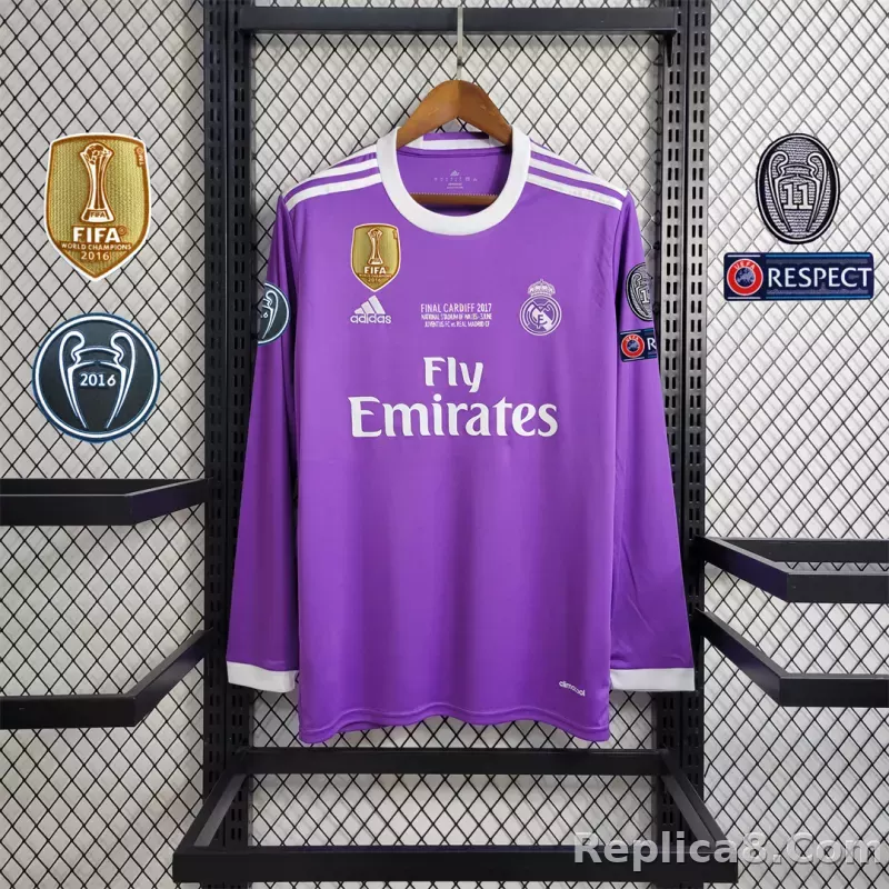 16-17 Real Madrid Away Retro Purple Jersey Long Sleeve - detail