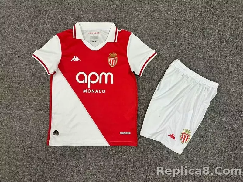 24-25  AS Monaco Home Kids kit Jerseys+Shorts