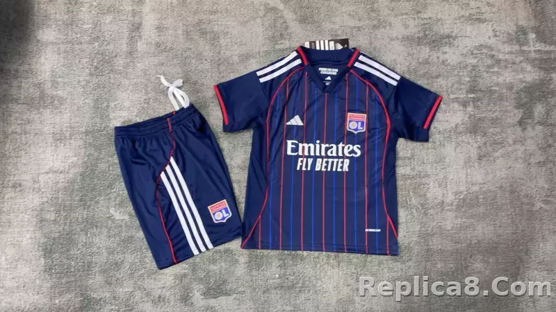 25-26 Olympique Lyonnais Away Soccer Kids Kit Jersey+Shorts