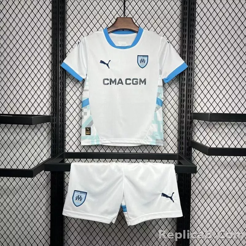 24-25 Marseilles Home Soccer Kids Kit Jersey+Shorts