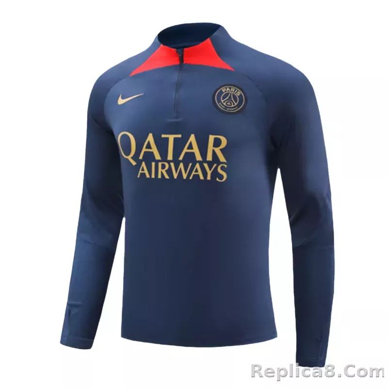 Kids PSG Zipper Sweatshirt Kit(Top+Pants) Navy 2023/24 - detail