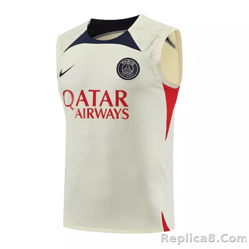 PSG Sleeveless Training Kit (Top+Shorts) White 2023/24 - detail