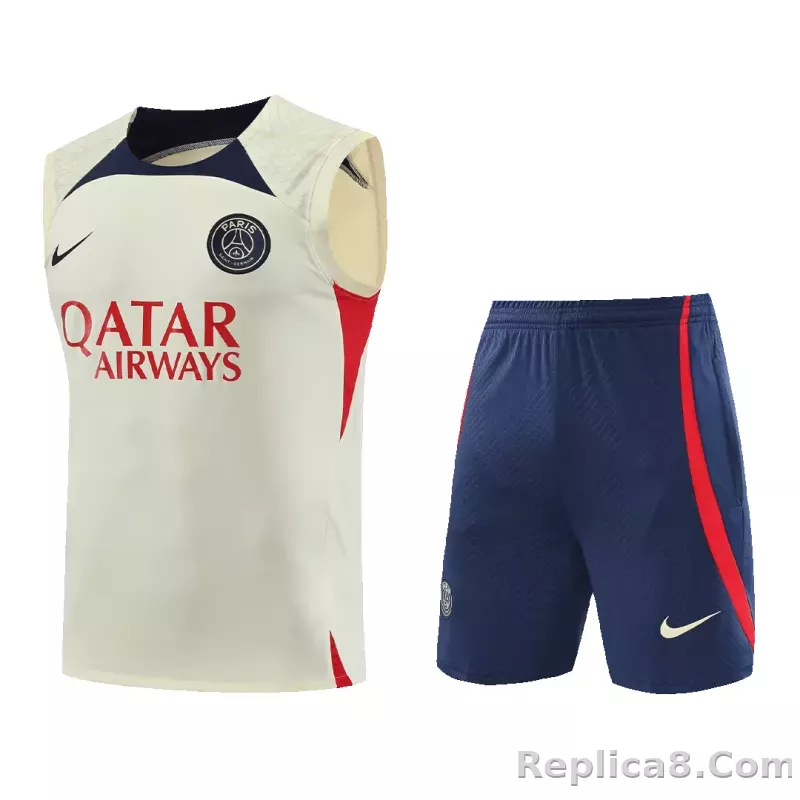 PSG Sleeveless Training Kit (Top+Shorts) White 2023/24 - detail