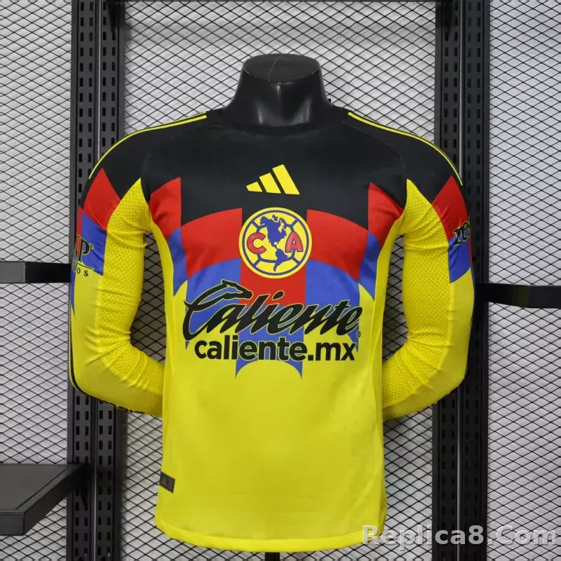 25-26 Club America Home Soccer Jersey Player Version Long Sleeve