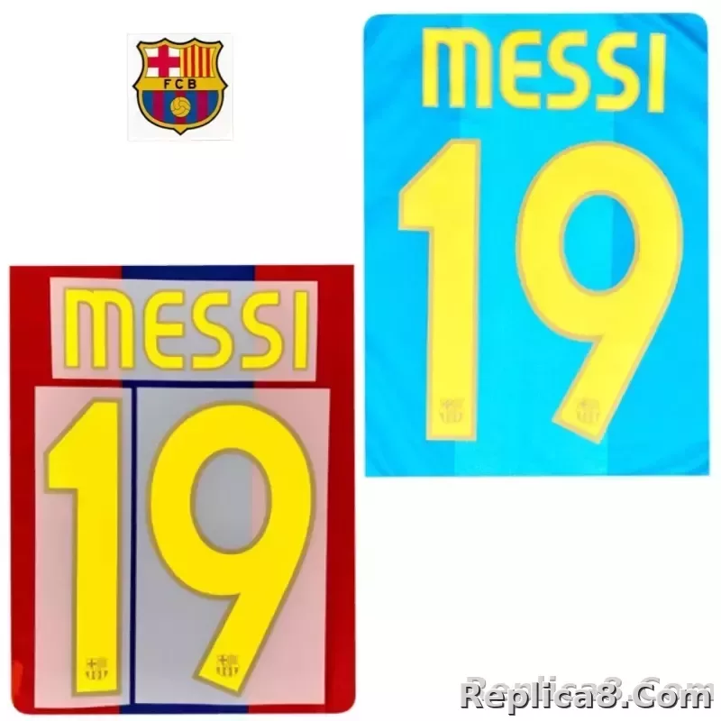 Barcelona MESSI #19 name print and number 2007/08 home / Away - detail
