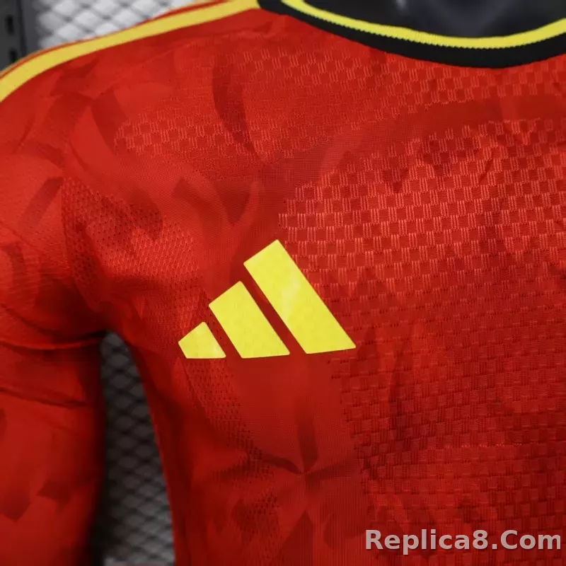 2026 Belgium World Cup Home Football Jersey Player Version Long Sleeve - detail