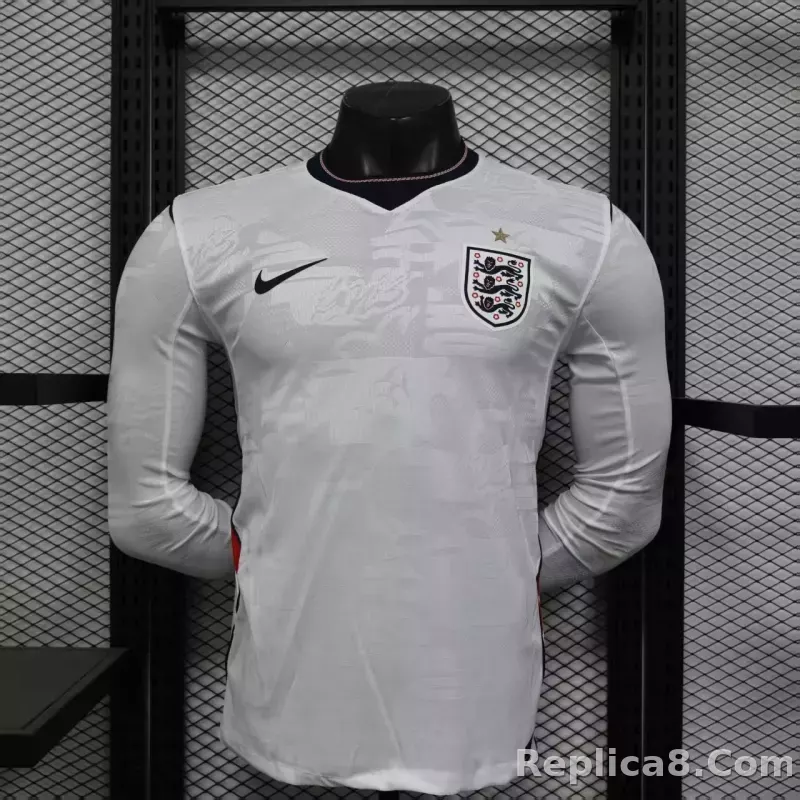 25-26 England Home Soccer Jersey Player Version Long Sleeve