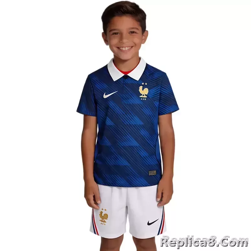 2026 France Home World Cup Soccer Kids Kit Jersey+Shorts - detail