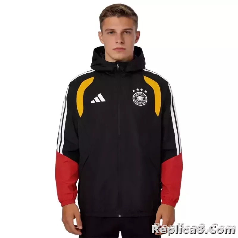 2026 Germany Windbreaker Hoodie Jacket Red&Black - detail