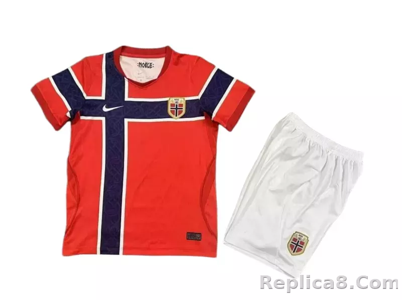 2026 Norway Home World Cup Soccer Kids Kit Jersey+Shorts