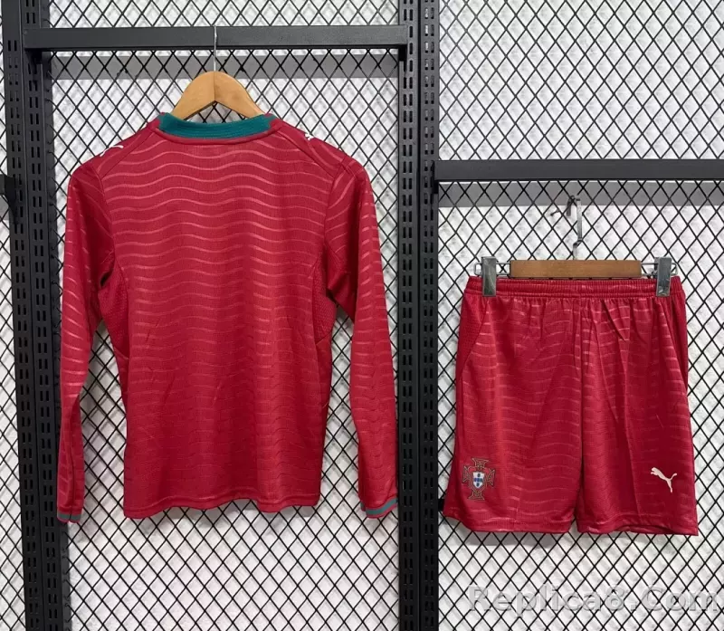 2026 Portugal Home World Cup Soccer Kids Long Sleeve Kit Jersey+Shorts - detail
