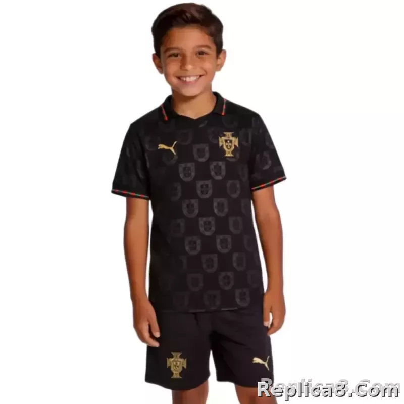 2026 Portugal 'Black Panther' Special Edition Kids Kit Jersey+Shorts - detail