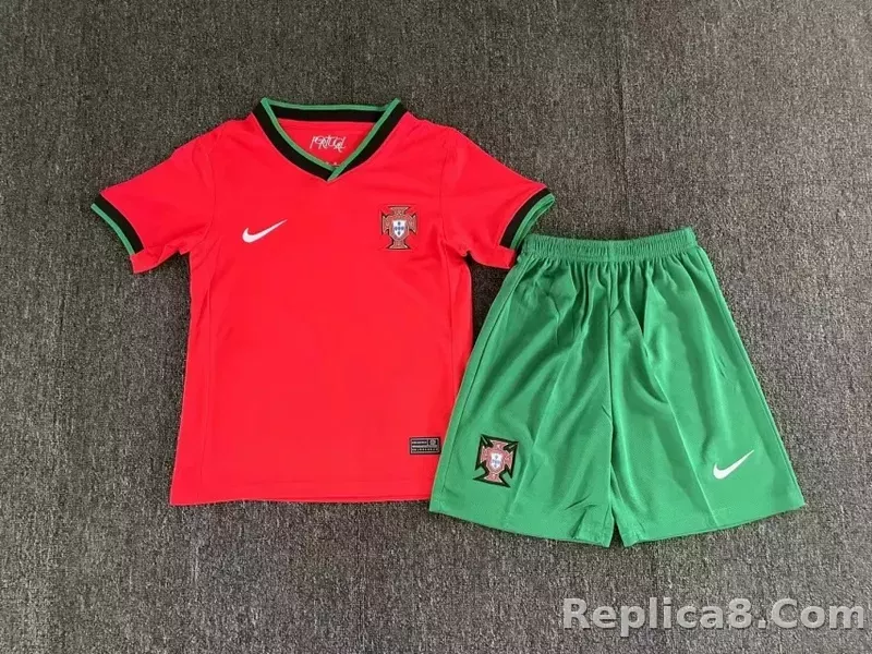 2024 Portugal Euro Cup Home Kids Kit Jersey+Short