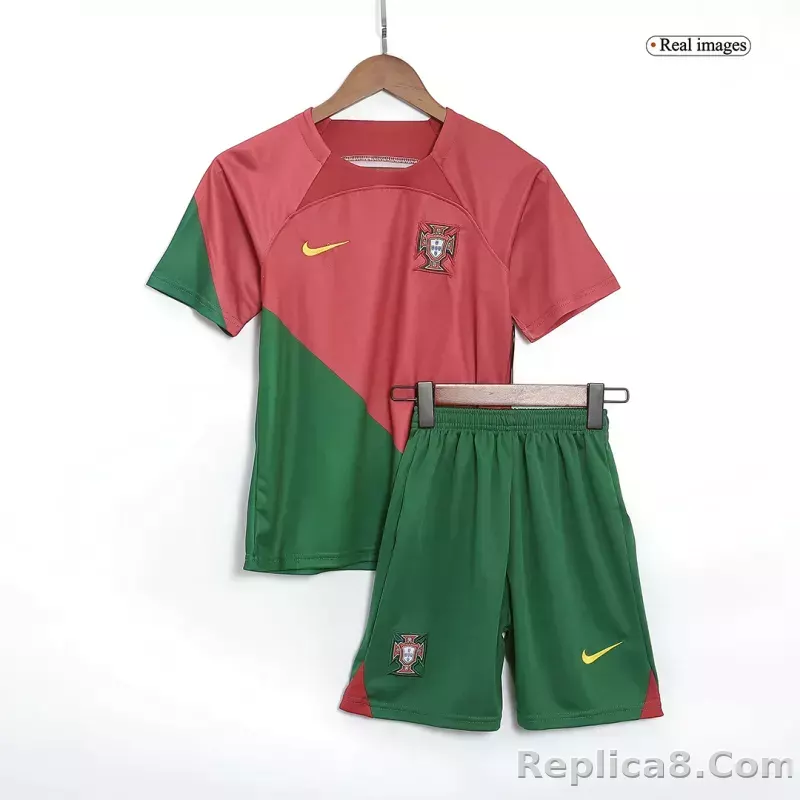 2022 Portugal World Cup Home Soccer Kids Kit Jersey+Shorts