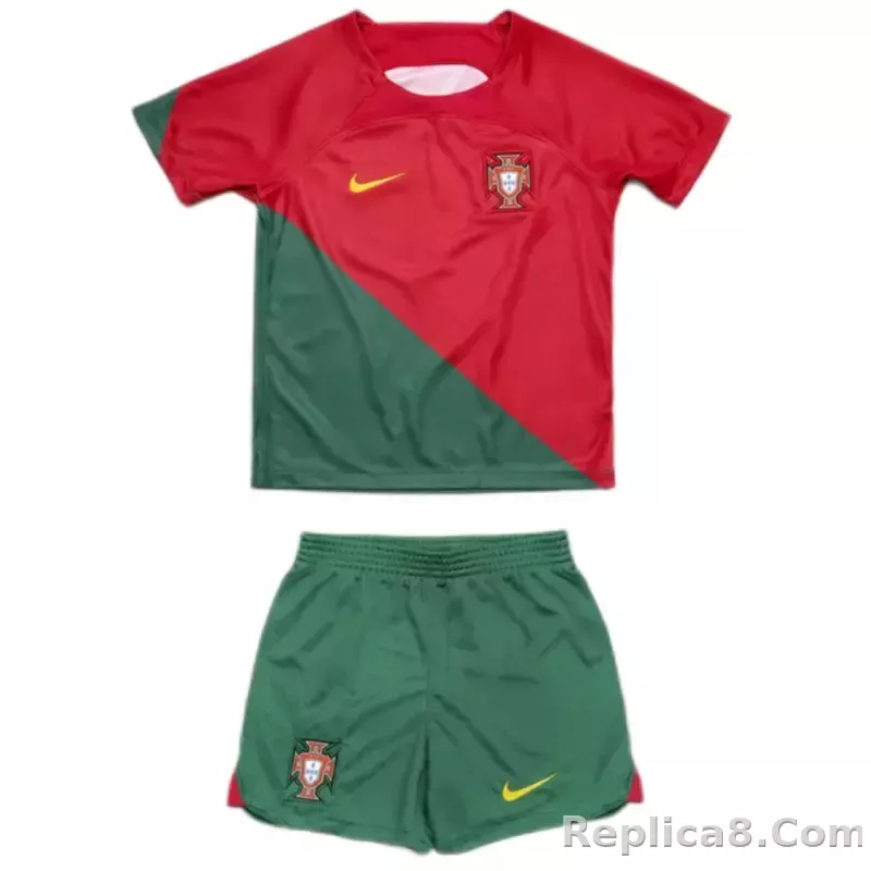 2022 Portugal World Cup Home Soccer Kids Kit Jersey+Shorts - detail