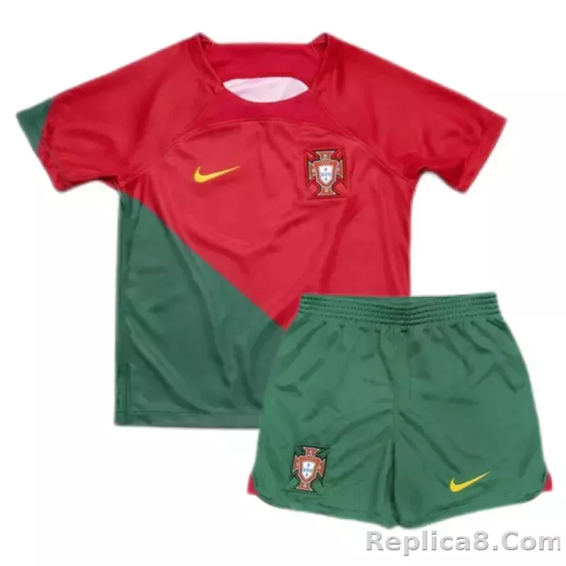 2022 Portugal World Cup Home Soccer Kids Kit Jersey+Shorts - detail