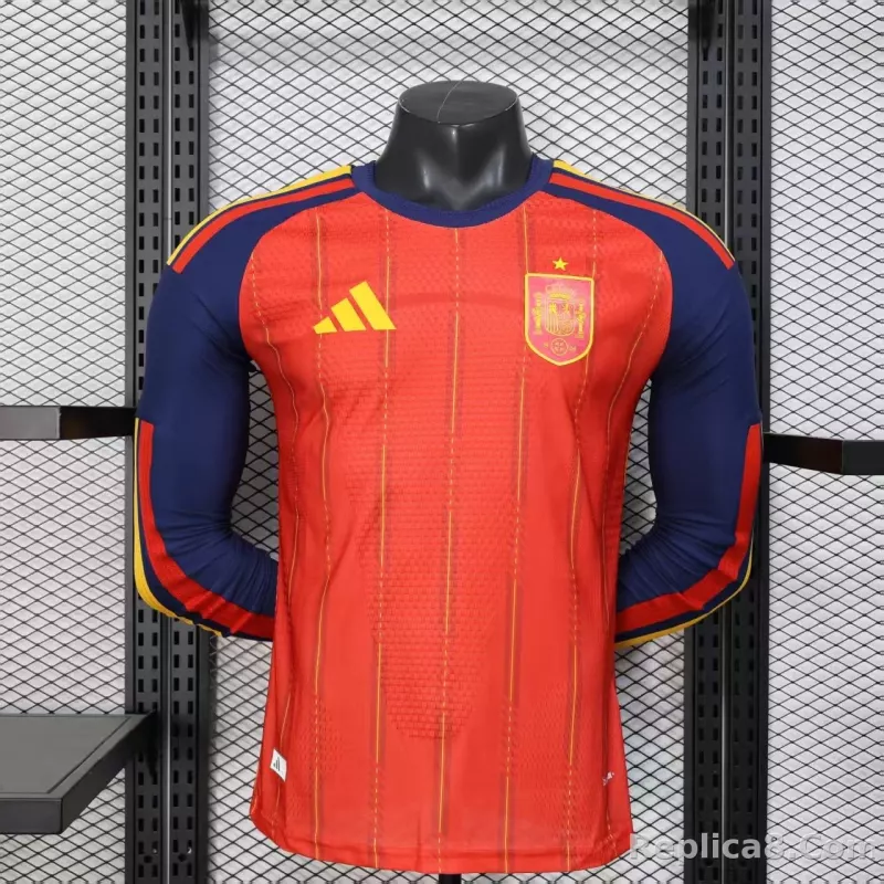 2026 Spain Home World Cup Soccer Jersey Authentic Shirt Long Sleeve