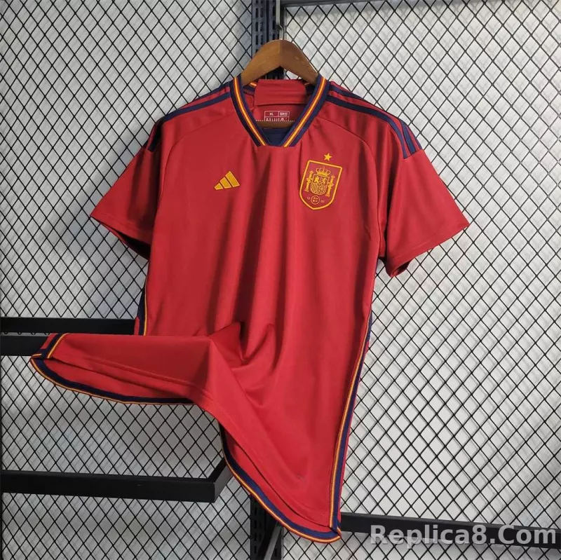 2022 Spain   World Cup Home Fan Edition Soccer Jersey - detail