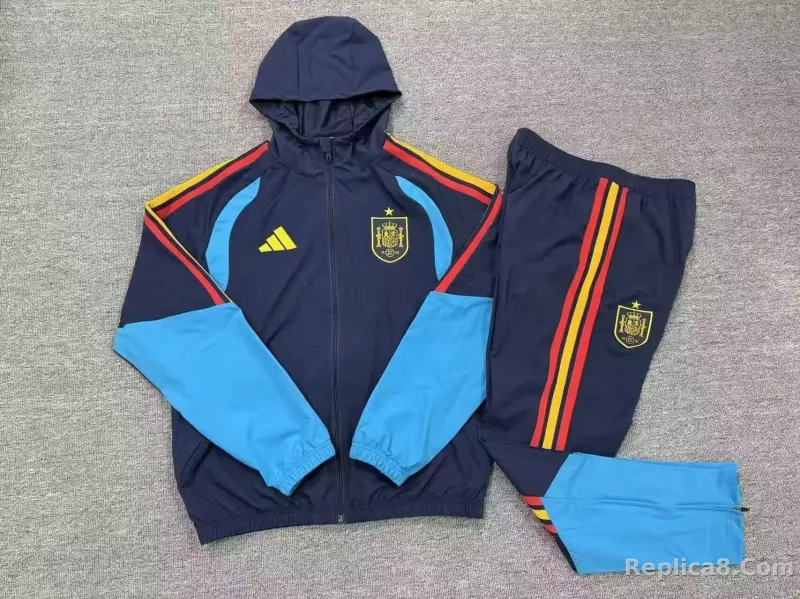 2026 Spain Windbreaker Hoodie Kit(Jacket+Pants) Navy - detail