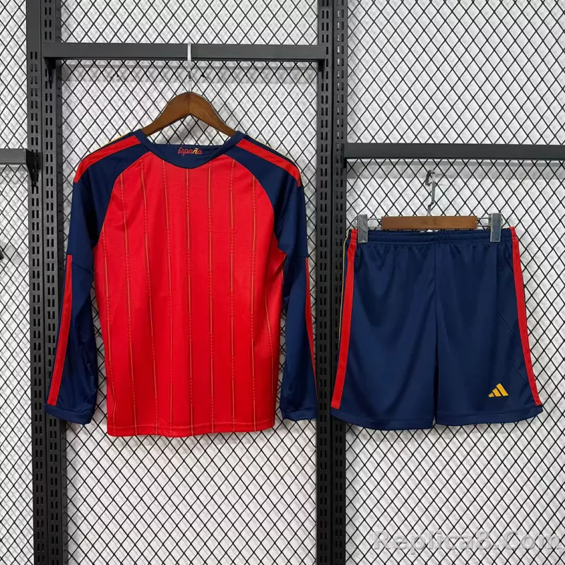 2026 Spain Home World Cup Soccer Kids Kit Long Sleeve Jersey+Shorts - detail