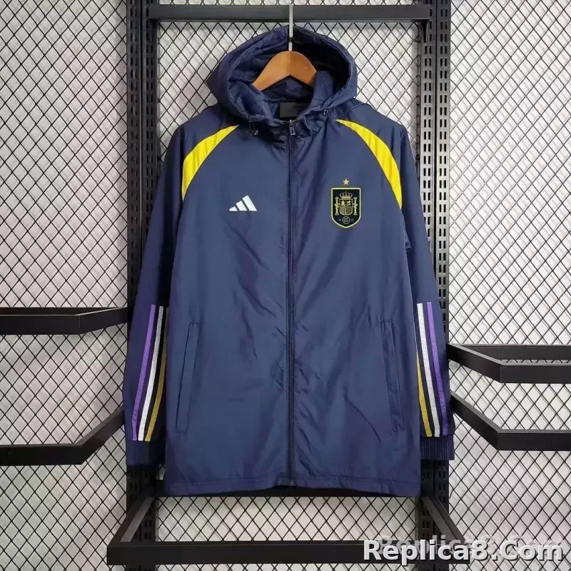 2023 Spain Windbreaker Navy blue Soccer Jersey 1:1 Thai Quality
