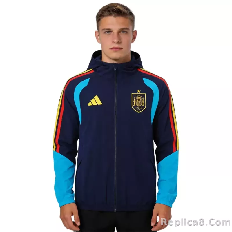 2026 Spain Windbreaker Hoodie Jacket Navy - detail