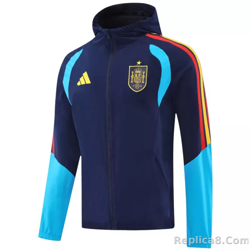 2026 Spain Windbreaker Hoodie Jacket Navy - detail