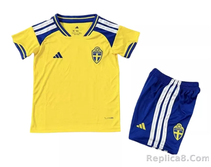 2026 Sweden World Cup Home Football Kids Kit Jersey+Shorts