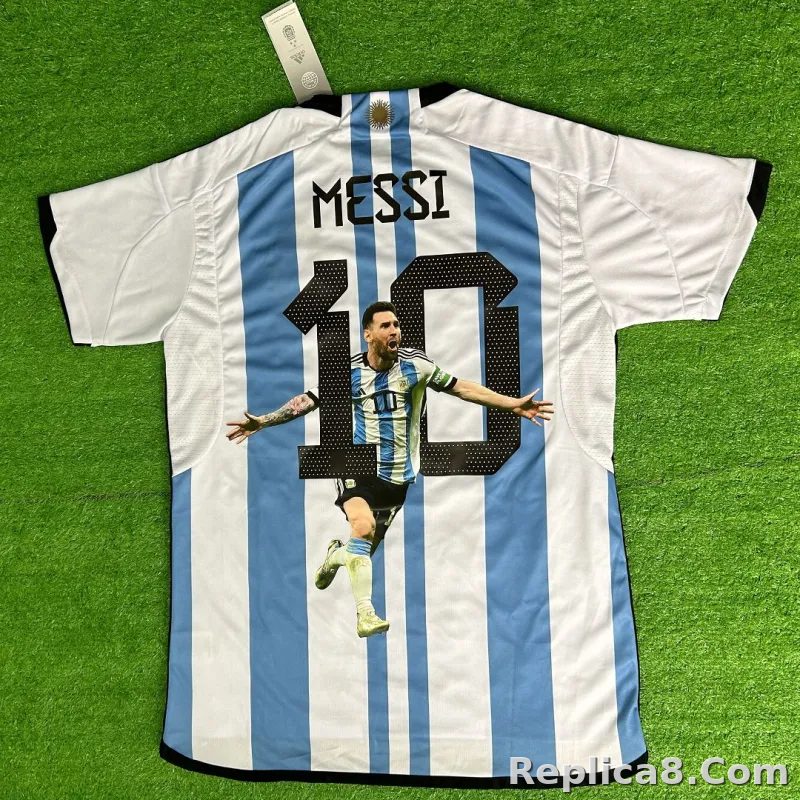 2022 Argentina World Cup Champion Edition 3 stars Home Jersey Print "Messi"